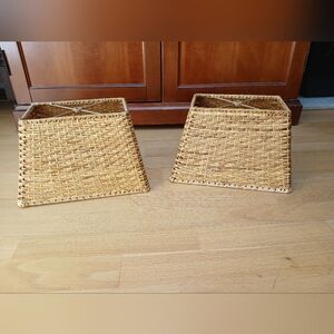 Set Of 2 Woven Rattan Lamp Shades- Natural Light Brown